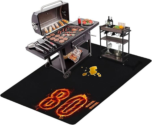 Thmins 80X48 Inches Extra Large BBQ mats for outdoor grill - Fireproof Deck and Patio Protector, Waterproof and Oil-Proof Barbecue Grill Mat