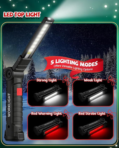 Coquimbo Rechargeable LED Work Light, Tools Gifts for Men, 4 Pack Green | BBQ Grill Light, Magnetic Flashlight for Garage Repair, Camping, Power Outages, Emergency Use, 360 Rotating, Hanging Hook