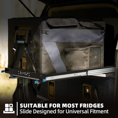 SAMOUT Fridge Slide with Chopping Board, Inner 39.2 x 22.4in, Vehicle Refrigerator Slider with 4 Buckle Straps, Max 287 LBS, 3rd Gen