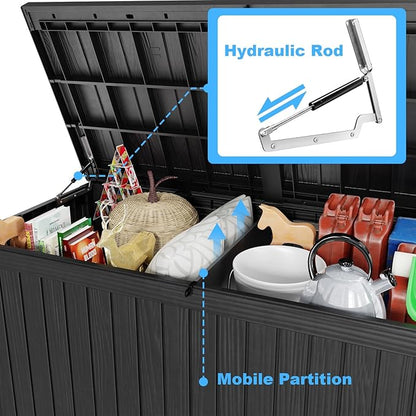 Vixzen 200 Gallon Deck Boxes Outdoor Waterproof, Lockable Storage Box for Patio Cushions Storage Furniture, Garden Tools, Pool Supplies, Weatherproof and UV Resistant (Black, 200 Gallon)