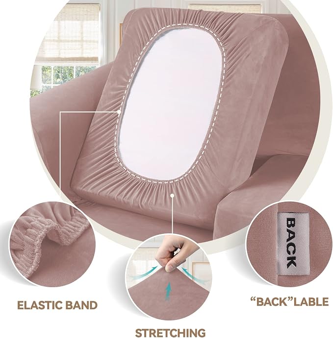 WEERRW Velvet Stretch 2 Pieces Chair Sofa Slipcovers Washable, Pink | Armchair Slipcovers Luxury Soft Velvet Plush Furniture Protector Couch Cover with Elastic Bottom for Kids Pets, Small