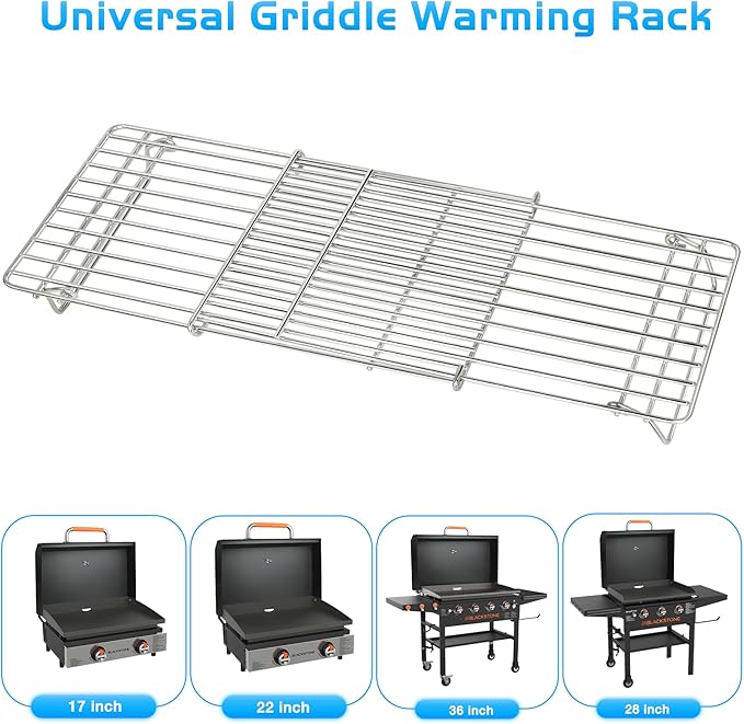 CANDANA Griddle Warming Rack for Blackstone 17 22 28 36 Inch Adjustable Upper Grid Shelf for Weber Pit Boss Nexgrill Charbroil and Most Tabletop Flat Top Grill Parts BBQ Accessories - Pack of 2