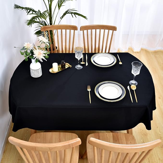 Wolkemer Large Oval Tablecloth 60 x 120 Inch Washable Fabric Table Cloth | Oval Table Cloth, Solid Black Cloth Tablecloth, Oval Table Cover for Dining Wedding Party Banquet Tabletop Decoration