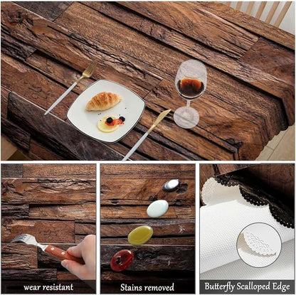 Swono Dark Wood Tablecloth - Vintage Natural Wooden Board Rectangle Table Cloth Picnic Tablecloth Washable Plaid Table Cover for Kitchen Holiday Dinner, 52x70 Inch