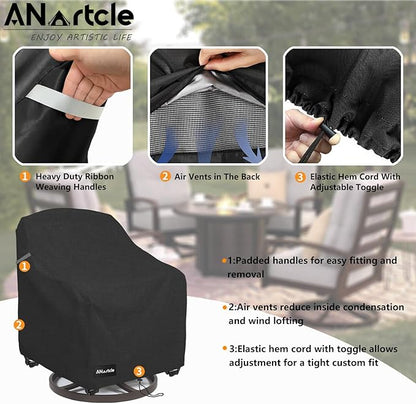 ANartcle Swivel Patio Chair Cover 4 Pack,600D Waterproof Heavy Duty Outdoor Chair Cover(33 W x 35 D x 36 H inches),Patio Furniture Covers,Outdoor Furniture Covers Waterproof,Black