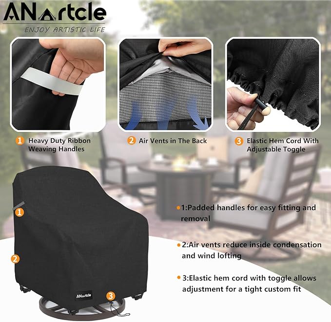 ANartcle Patio Chair Covers,600D Waterproof Heavy Duty Outdoor Lawn Patio Furniture Covers,Patio Swivel Chair Covers for Outdoor Furniture,(32W x 35D x 36H inches) Black