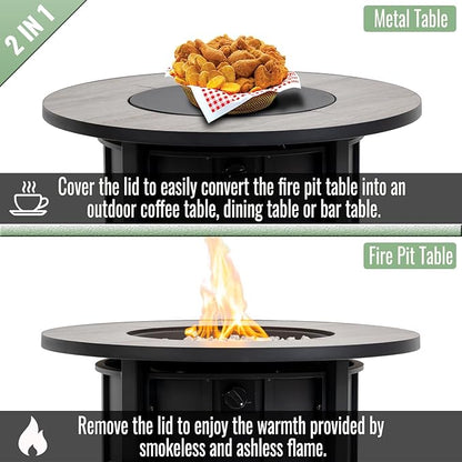 KEIKI 30 Inch Ceramic Top Propane Fire Pit Table, Round Outdoor Gas Fireplace, Steel Patio Heater for Backyard Garden