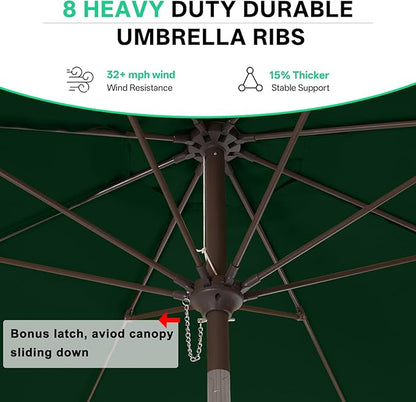 ABCCANOPY 10ft Scalloped Patio Umbrella, Outdoor Table Umbrella with Tilt and Crank, Fiberglass Ribs Deck Umbrella for Patio, Pool, Garden, Picnic (Green)