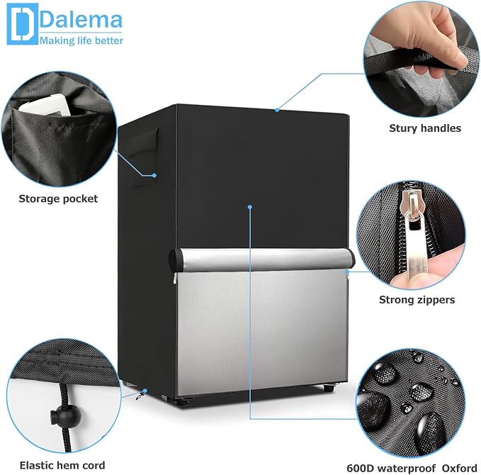 Outdoor Refrigerator Cover,600D Heavy Duty 100% Waterproof Upright Freezer Cover,Outside Stand Up Fridge Covers.Front Can Be Rolled-Up by Zippers.(Black,20" W x 20" D x 21" H)