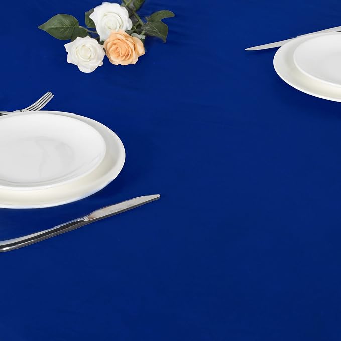 LUSHVIDA Round Waterproof Table Cover Elastic Vinyl Fitted Tablecloth Elastic Edged Plastic Table Cloth (Blue, Best for Up to 45"-56" Round)