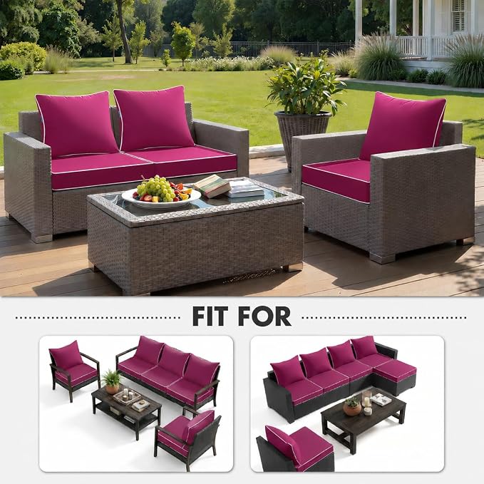 MIULEE Hot Pink Outdoor Seat Cushion 24x24 Inch Waterproof Cushion | Deep Seat and Back Cushion for Patio Furniture Chair Sofa Couch, Fade Resistant, Handle and Adjustable Straps