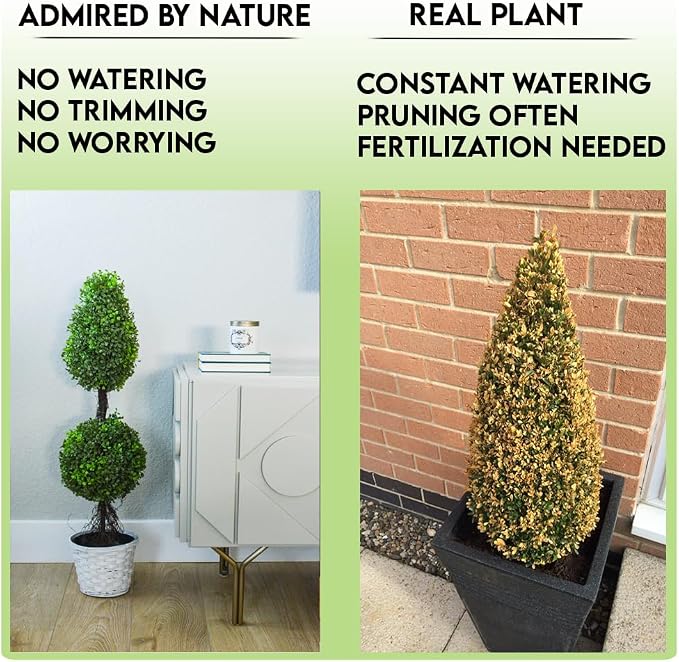 Admired by Nature 26" Artificial Topiary 2 Ball Shape Boxwood Topiary with Planter - For Home Decor, Offices, Indoor Outdoor Display - Green/Green Pot