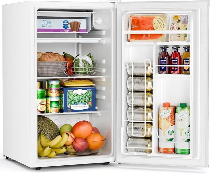 COWSAR 3.2 Cu.Ft Mini Fridge with Freezer, Freestanding Compact Refrigerator with Reversible Door & 7-Speed Thermostat, Small Fridge for Office, Apartment, Gameroom (WHITE)