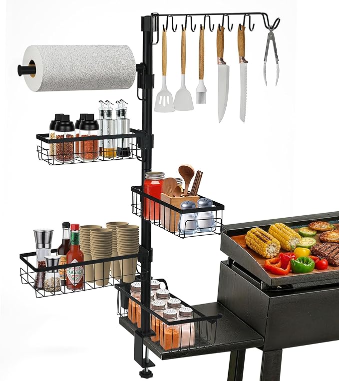 Griddle Caddy for Blackstone Griddle Accessories - BBQ Organizer Rack with Adjustable Holder,10-in-1 Grill Caddy for Outdoor Grill, Camping, Kitchen, for Men & Dad | 10-in-1