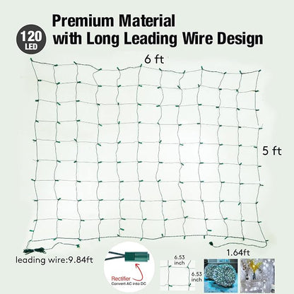 Led White Christmas Net Lights Outdoor Christmas Bushes Lights 120Led 6ftx5ft, Connectable Outdoor Indoor Mesh Net Lighting for Xmas Holiday, Garden, Lawn, Shrubs, Trees, Bushes Decorations