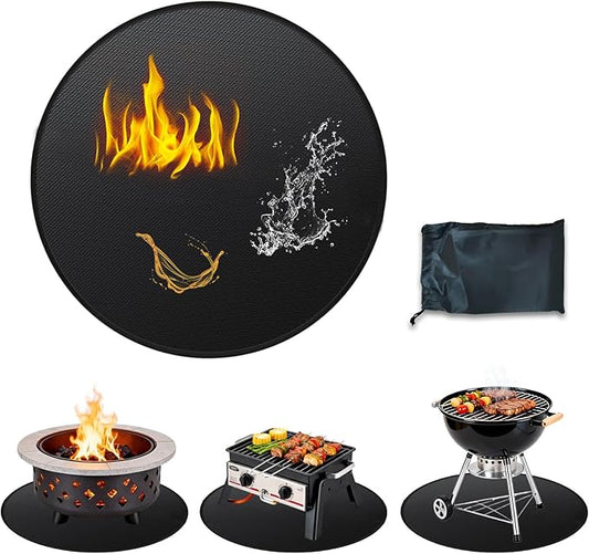 Garvee 36'' Fire Pit Mat, Double-Sided Fireproof Under Grill Deck Protector Mat, Round BBQ Fireplace Pad for Patio, Indoor Outdoor Use, Waterproof/Oil-Proof/Reusable, Black