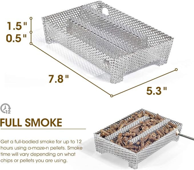 5" x 8" Pellet Smoker Tray 12 Hours of Billowing Smoke, Smoker Box for Gas Grilling,Cold Smoker Generator for BBQ,like Grill Tube BBQ Smoker Perfect for Hot Cold Meat, Cheese, Fish and Pork Smoking