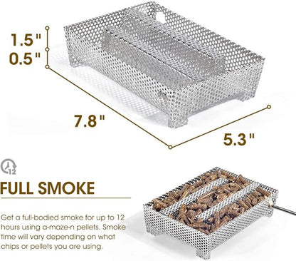 5" x 8" Pellet Smoker Tray 12 Hours of Billowing Smoke, Smoker Box for Gas Grilling,Cold Smoker Generator for BBQ,like Grill Tube BBQ Smoker Perfect for Hot Cold Meat, Cheese, Fish and Pork Smoking