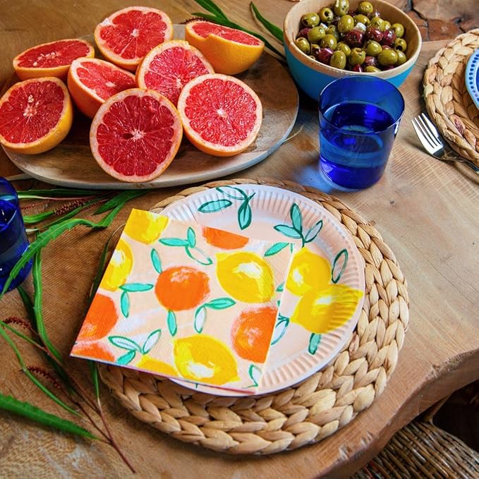 Talking Tables 20 x Citrus Fruit Napkins for Summer Parties, BBQ, Picnic, Decoupage | Lemon & Orange Disposable Serviettes | Party Tableware 13" x 13"