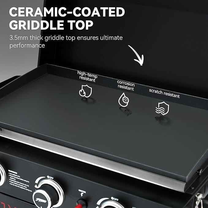 Royal Gourmet PD3001 3-Burner Propane Gas Griddle with Collapsible Stand, 23-Inch Portable Griddle with Side Table & 314 Sq. In. Cooking Area for Camping, Tailgating, Backyard & Patio, Black