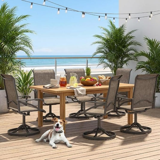 DWVO 10 Set Outdoor Swivel Chairs, Premium Patio Swivel Chairs High Back & Heavy Duty Frame, All Weather Outdoor Swivel Chairs Set of 10 for Porch Lawn Patio, Brown