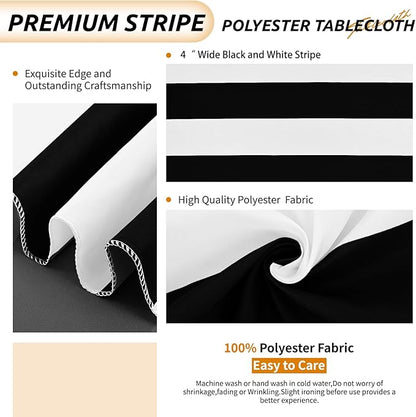 2 Pack-54x108inch Black and White Striped Rectangular Polyester Fabric Tablecloth for Indoor/Outdoor Dining, Party, Picnic, Barbecue, Gathering