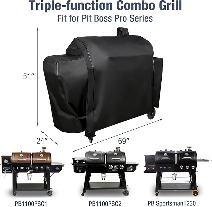 Grill Cover for Pit Boss 1100 Pro Series Triple-Function Combo Grill PB1100PSC1/PB1100PSC2 Sportsman PB1230 Wood Pellet/Gas Combo Grill, Heavy Duty 600D Waterproof Fabric Grill Cover for PB 67364