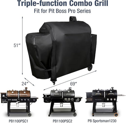 Grill Cover for Pit Boss 1100 Pro Series Triple-Function Combo Grill PB1100PSC1/PB1100PSC2 Sportsman PB1230 Wood Pellet/Gas Combo Grill, Heavy Duty 600D Waterproof Fabric Grill Cover for PB 67364