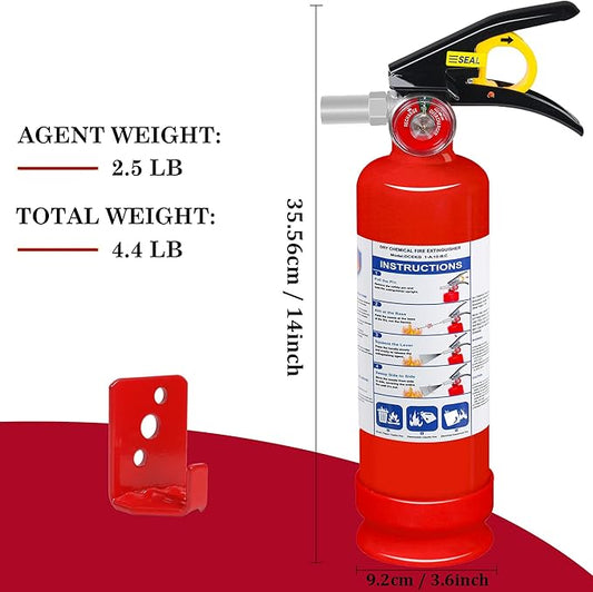 2-Pack ABC Dry Chemical Fire Extinguisher, 2.5 lb 1A:10B:C Fire Extinguisher for Home, Business, Boat, Truck, Quick Release Handle, Ideal for Electrical & Grease Fire Extinguisher