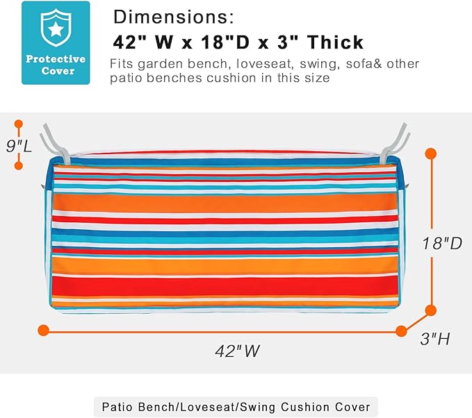 NettyPro Outdoor Loveseat Bench Cushion Cover 42 x 18 x 3 Inch, Water Resistant UV Protection Patio Furniture Swing Cushion Slipcover with Zipper, Replacement Cover Only
