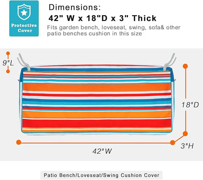 NettyPro Outdoor Loveseat Bench Cushion Cover 42 x 18 x 3 Inch, Water Resistant UV Protection Patio Furniture Swing Cushion Slipcover with Zipper, Replacement Cover Only