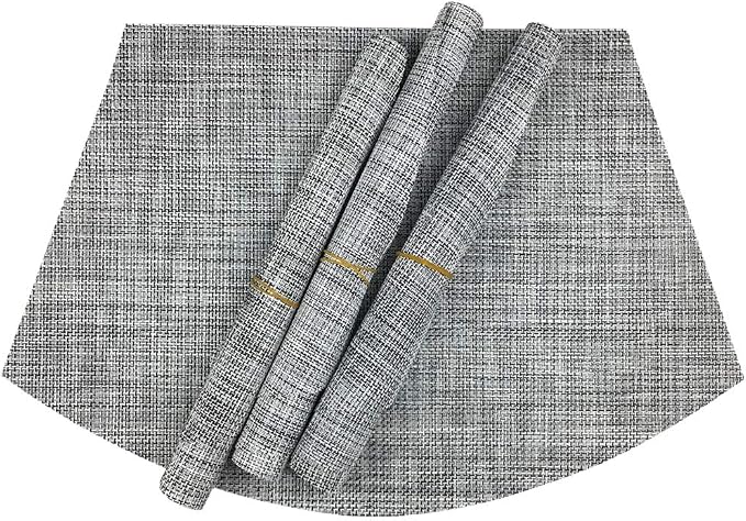 Wedge Placemats Set of 4 Vinyl Placemats for Round Tables Woven Non-Slip Heat-Resistant Easy to Clean Wipeable Washable Dinner Table Mats（Gray）