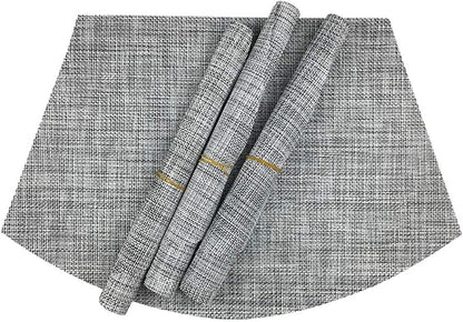 Wedge Placemats Set of 4 Vinyl Placemats for Round Tables Woven Non-Slip Heat-Resistant Easy to Clean Wipeable Washable Dinner Table Mats（Gray）