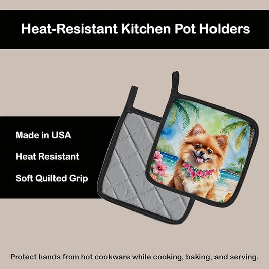 Caroline's Treasures Pomeranian Luau Pair of Pot Holders Kitchen Heat Resistant Pot Holders Sets Oven Hot Pads for Cooking Baking BBQ, 7 1/2 x 7 1/2