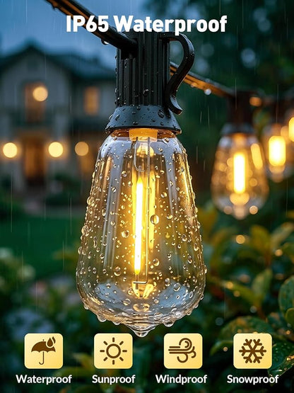 100ft-Solar-String-Lights-Outdoor-Waterproof-Solor-Powered-Patio-Light-Hanging-Outside-Backyard-Camping-Yard-Gazebo-Garden-Pergola-Bistro-Balcony-Cafe-Party-Fence-Lighting LED Edison Bulb & Remote