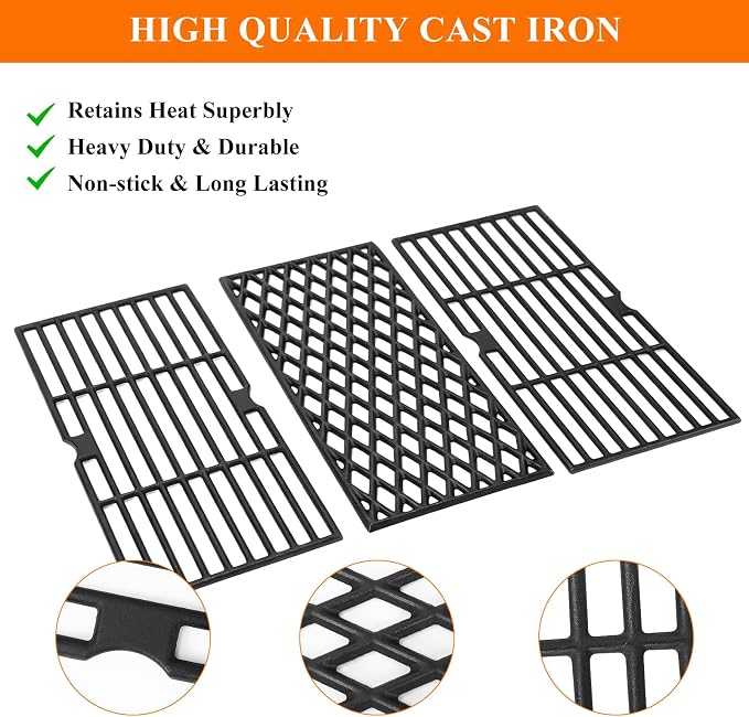 Grill Replacement Parts for Dyna Glo DGH373CRP-D,DGF371CRP-D | 15.4" Stainless Steel Grill Burner, Porcelain Enameled Steel Heat Plates & Cast Iron Cooking for Dyna Glo 3 Burner