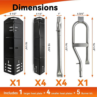 Grill Heat Plate Replacement Parts for Dyna-Glo 5 Burner DGH474CRP DGH485CRP DGH483CRP, Heat Plates for Dyna-Glo 4 Burner DGH450CRP Grills, Black Porcelain Steel Heat Plate, 5 Pack