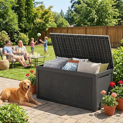 320 Gallon Resin Deck Box, Waterproof Outdoor Storage Bin for Patio Furniture, Pool Accessories, and Garden Tools, Lockable & UV-Resistant, Black