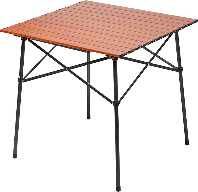 Portal Lightweight Aluminum Folding Square Table Roll Up Top 4 People Table | Portable Outdoor Design; Durable Construction; Easy Setup & Storage; Color: Brown