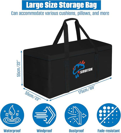 SIRUITON Cushion Storage Bag 600D Oxford,Waterproof,70"L x 21.7"W x 21.7"H | Heavy duty, rip proof, with handle & zipper, for patio & garden cushions, UV-resistant, all-weather protection