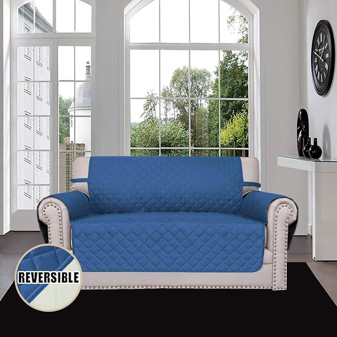 Easy-Going Reversible Couch Cover, 2 Cushion Sofa, Loveseat, Blue/Ivory | Machine Washable Slipcover For Dogs, Water Resistant Furniture Mat For Living Room, Non-Slip Sofa Cover, Pet Friendly