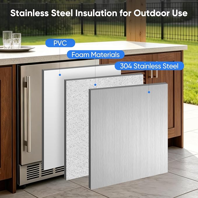24 Inch Outdoor Beverage Refrigerator Built-in Patio Fridge | Under Counter drink Cooler with Stainless Steel Door, Digital Control, Quiet Cooling System for Backyard, Outdoor Kitchen