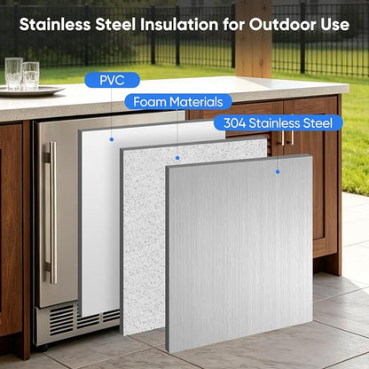24 Inch Outdoor Beverage Refrigerator Built-in Patio Fridge | Under Counter drink Cooler with Stainless Steel Door, Digital Control, Quiet Cooling System for Backyard, Outdoor Kitchen