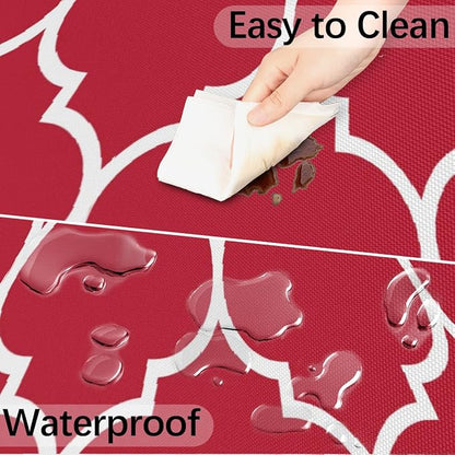 Round Tablecloth with Umbrella Hole and Zipper Moroccan Pattern Outdoor Elastic Fitted Table Cloth 45"-56" Oil-Proof Waterproof Burgundy Red Patio Table Cover for Picnic Party