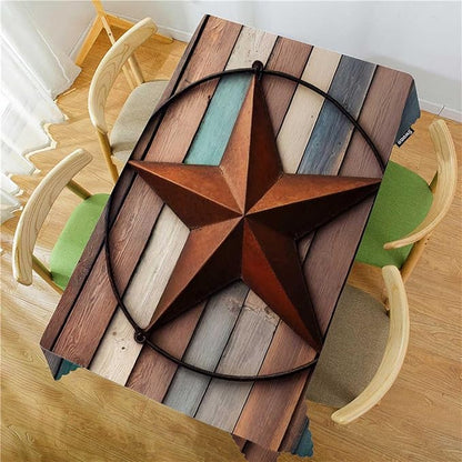 Swono Wooden Texas Rectangle Tablecloth Western Country Barn Texas Star Table Cloth Dining Table Cover for Home Kitchen Restaurant Party Buffet Picnic, 52x70 Inch