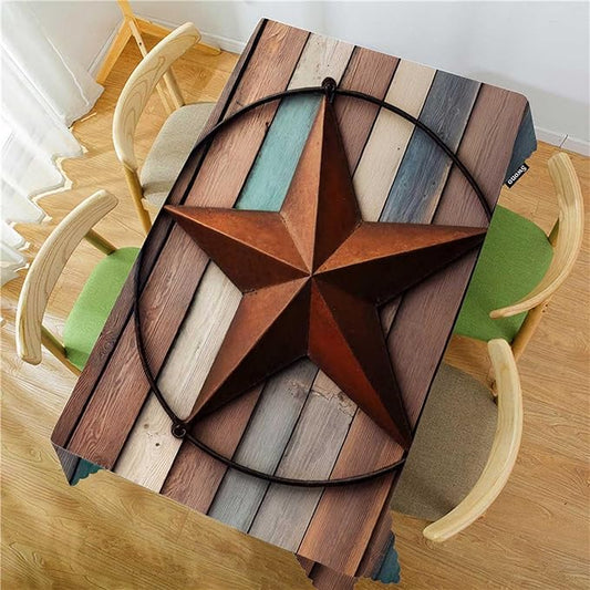 Swono Wooden Texas Rectangle Tablecloth Western Country Barn Texas Star Table Cloth Dining Table Cover for Home Kitchen Restaurant Party Buffet Picnic, 52x70 Inch