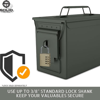 Lockable Metal Ammo Storage Box - Military & Army Steel Ammo Can for Ammunition Storage - Waterproof Ammo Crate Utility Box
