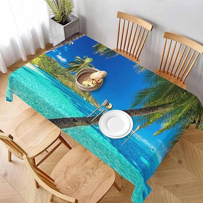 TKS MITLAN Ocean Palm Tablecloth Decor Tropical Island Beach Sea Palm Trees Table Cloth Dining Room Kitchen Table Cover 60" X 84" Oblong/Rectangle
