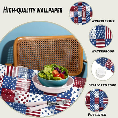 Patriotic American Decorative Rectangle Tablecloth Flag USA National Rectangle Kitchen Table Cover Oblong Tablecloth for Dining Table Buffet Parties Patio Camping 52" x 70" 4-6 Seats