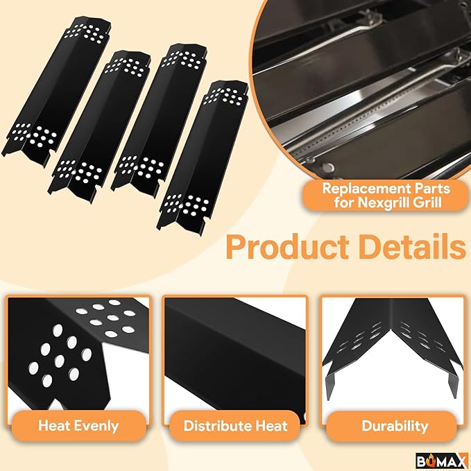 BQMAX Grill Replacement Parts for Nexgrill 4 Burner 720-0830X, Cooking Grate, Burner and Heat Plates for Nexgrill Replacements Part, Grill Parts Kit for Nexgrills 720-0830X Replacement Parts